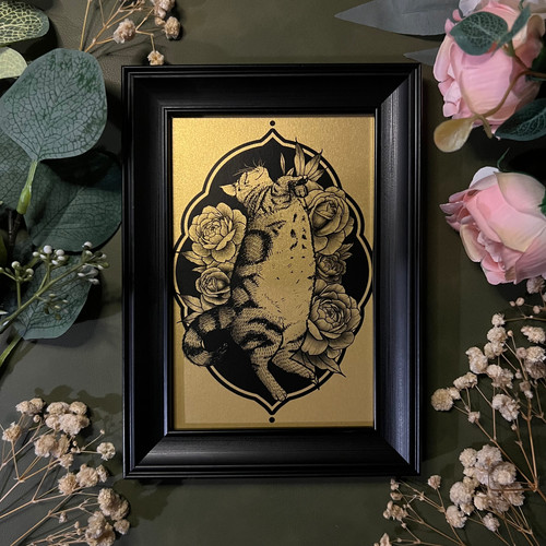 Sleeping cat roses art - &,